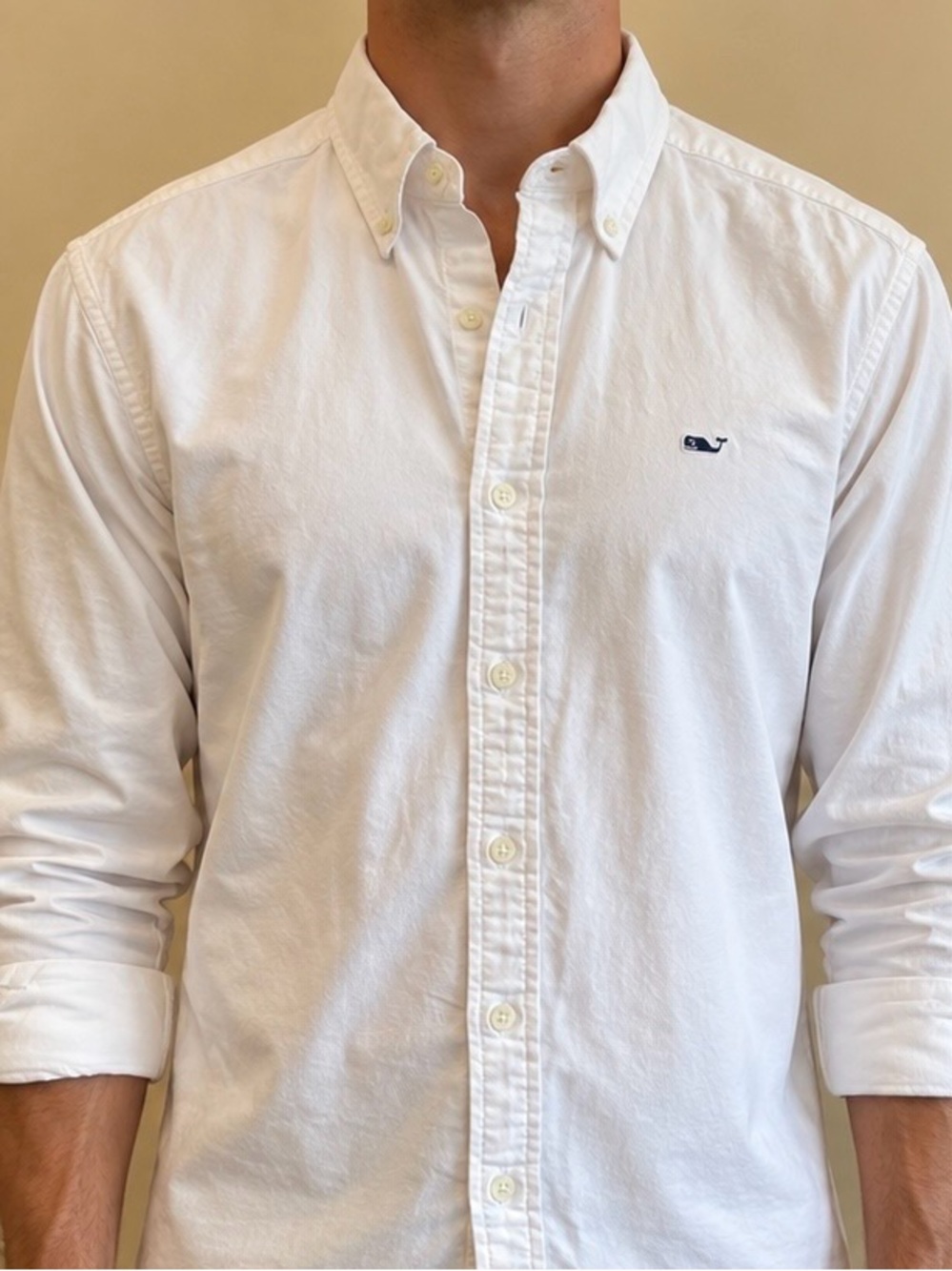 Vineyard Vines White Men’s Button-Down Oxford Shirt 100% cotton with Navy Whale